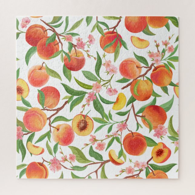 Puzzle Peach Tropical Fruit Vintage Pattern. (Vertical)