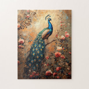 Puzzle Peacock con pintura de rosas rosadas de Rubor