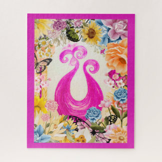 Puzzle Peacock de ciruelas rosadas con flores de colores