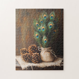 Puzzle Peacock de vida aún contiene pinecones