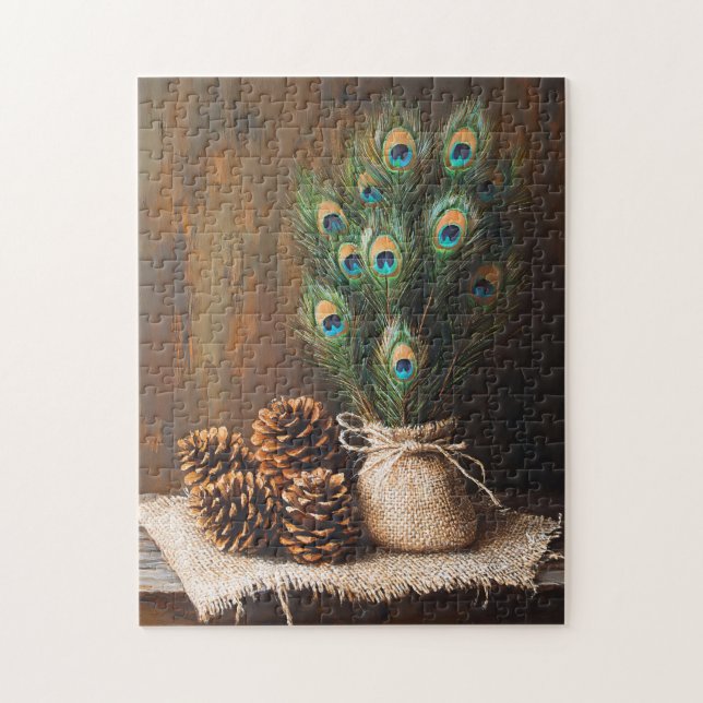 Puzzle Peacock de vida aún contiene pinecones (Vertical)