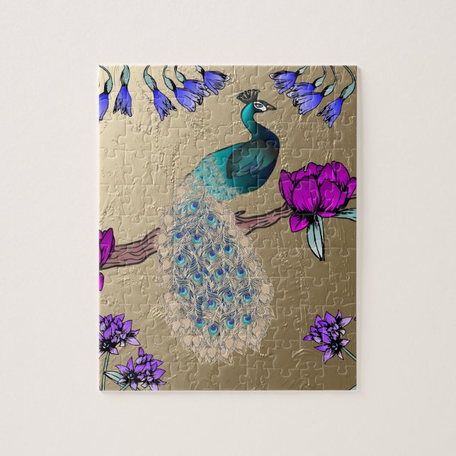 Puzzle Peacock En Oro (Vertical)
