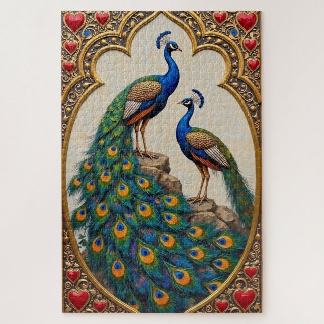 Puzzle Peacocks Opulent Display of Valentine's Love (Vertical)