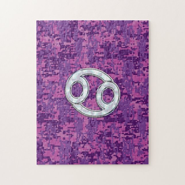 Puzzle Pearl Like Cancer Zodiac Sign on Digital Camo (Vertical)