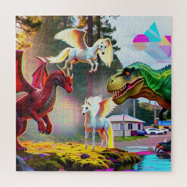 Puzzle Pegaso, dragón, dinosaurio mítico y prehistórico (Vertical)