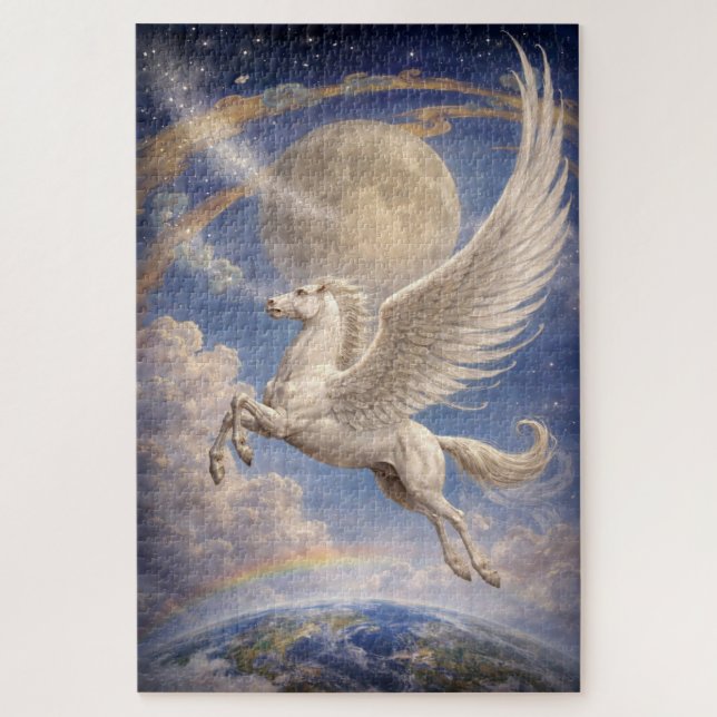 Puzzle Pegasus Flying Between Earth And Moon Fantasy Art (Vertical)
