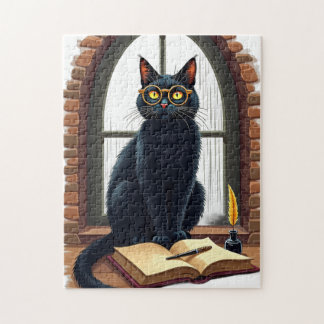 Puzzle Pegatina de biblioteca de lector de gato de academ