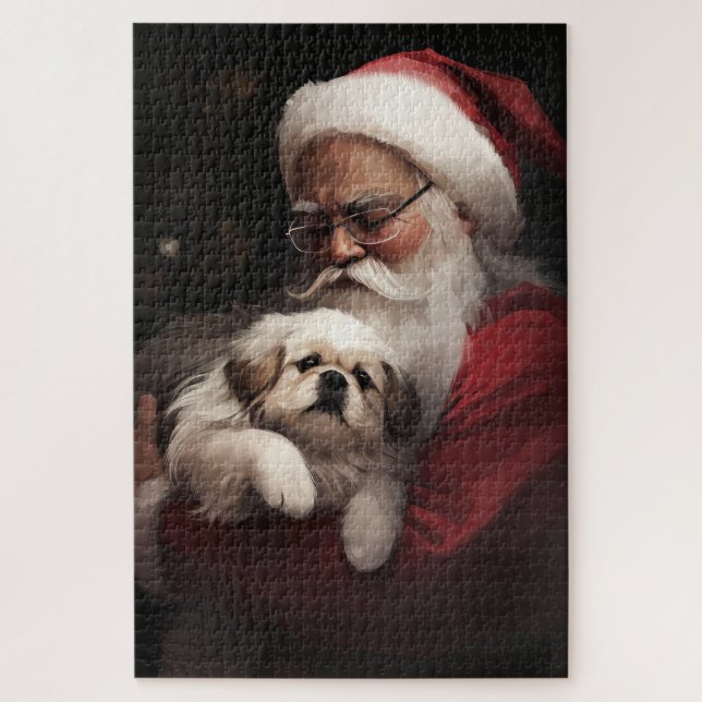 Puzzle Pekinés Con Santa Claus Navidad Festiva (Vertical)