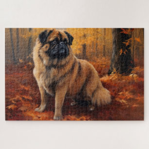 Puzzle Pekinés en otoño hojas caen inspiran