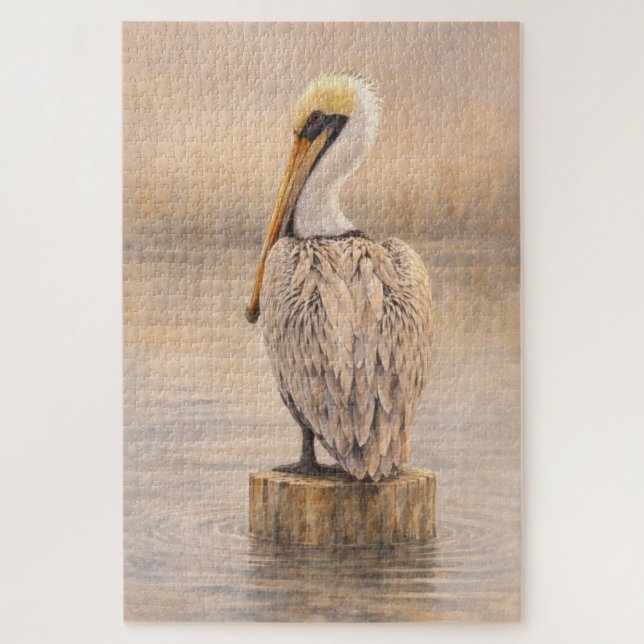 Puzzle Pelícano de Puerto | Arte de Fauna Costera | Rompe (Vertical)