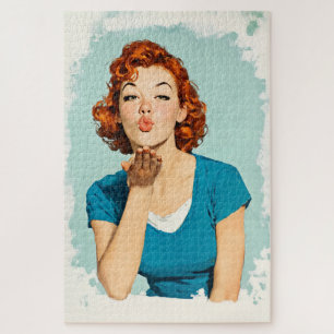 Puzzle Pelirroja Retro Enviando Beso Dulce