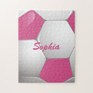 Puzzle Pelota de fútbol rosada y blanca de Personalizable