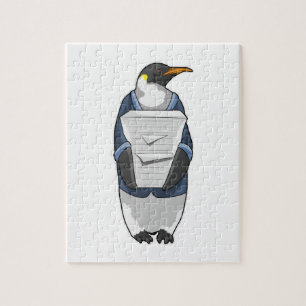 Puzzle Penguin como secretario con pila de papel