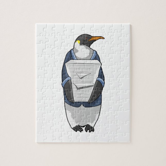 Puzzle Penguin como secretario con pila de papel (Vertical)