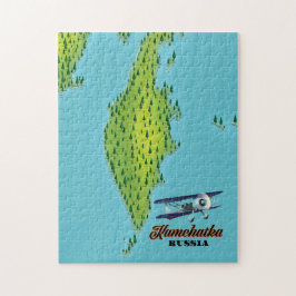 Puzzle Península de Kamchatka mapa de viaje Rusia.