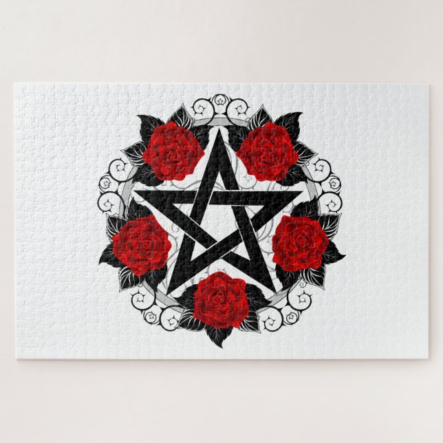 Puzzle Pentagram con rosas rojas (Horizontal)