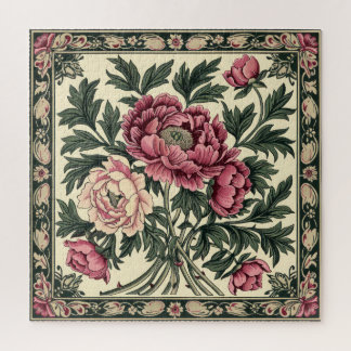 Puzzle Peonía Vintage Rosa y Verde Salvia de William Morr