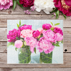 Puzzle Peonías rosadas vibrantes con efecto de pintura al