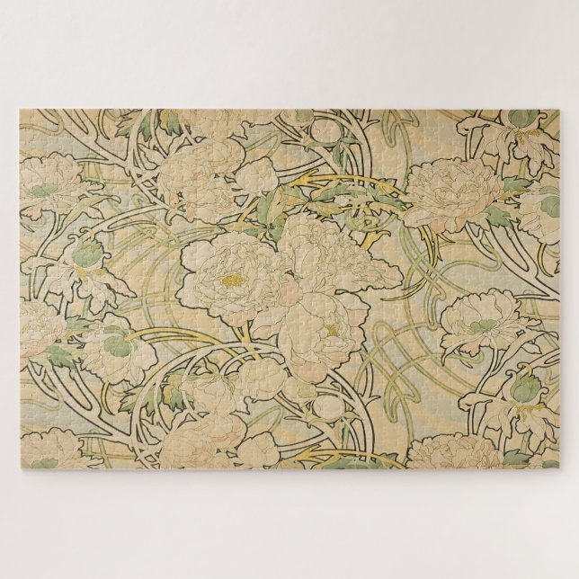 Puzzle Peonies de Alphonse Mucha (Horizontal)
