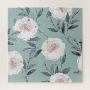 Puzzle Peonies de Rosas Blancas: Bordados Florales.