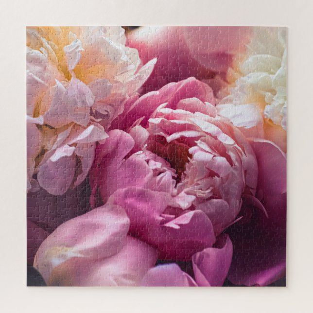 Puzzle Peonies Rosa: Lujoso Arte Floral. (Vertical)