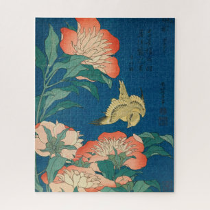 Puzzle Peonies y Canarias por Katsushika Hokusai