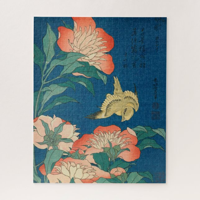 Puzzle Peonies y Canarias por Katsushika Hokusai (Vertical)