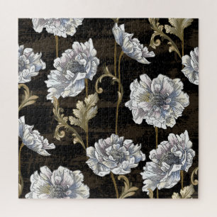Puzzle Peony Elegance: Barroco Swirls de oro