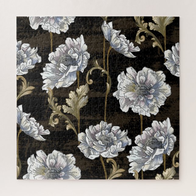 Puzzle Peony Elegance: Barroco Swirls de oro (Vertical)