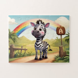 Puzzle Pequeña cebra y arcoiris personalizados