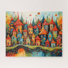 Puzzle pequeña ciudad de cuento de hadas de fantasía
