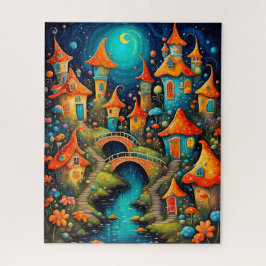 Puzzle pequeña ciudad de cuento de hadas de fantasía