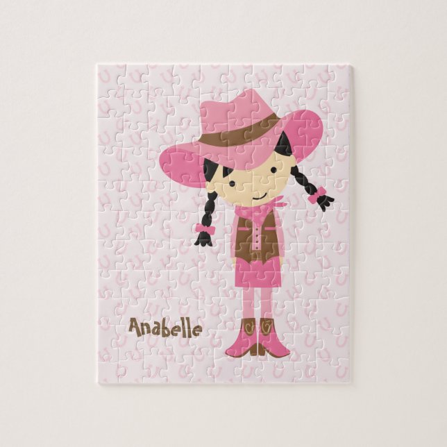 Puzzle Pequeña vaquera rosada {brunette} (Vertical)