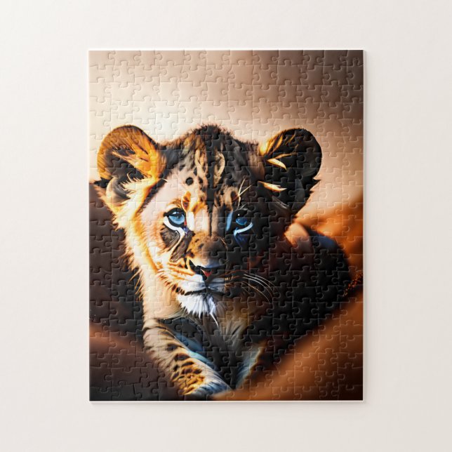 Puzzle Pequeña y pequeña cachorro de león con ojos azules (Vertical)