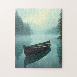 Puzzle Pequeño barco de fila en un lago nebuloso