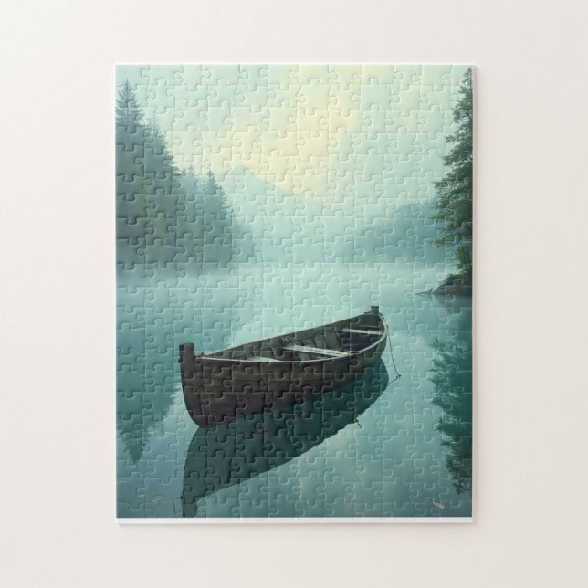 Puzzle Pequeño barco de fila en un lago nebuloso (Vertical)