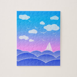 Puzzle Pequeño barco de vela océano azul marino infantil