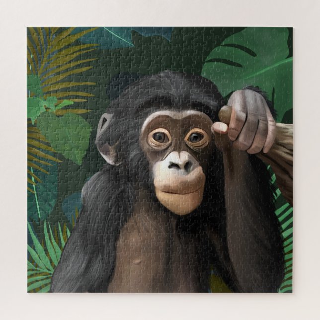 Puzzle Pequeño bebé chimpancé selva tropical deja vida si (Vertical)