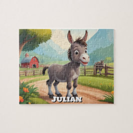Puzzle Pequeño burro lindo en granja personalizado