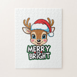 Puzzle Pequeño ciervo con diseño Santa "Merry & Bright"