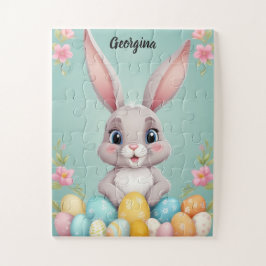 Puzzle Pequeño conejito de Pascua con niños personalizado