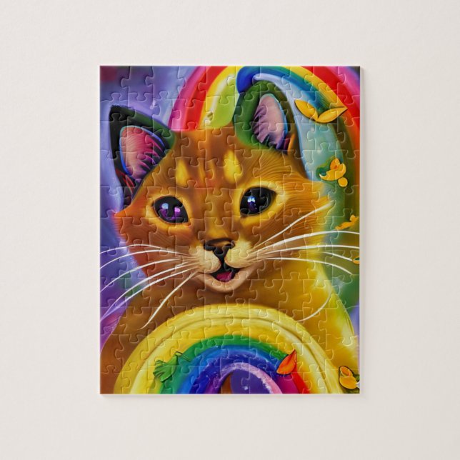 Puzzle Pequeño Kitty lindo con colores arcoiris, gato (Vertical)