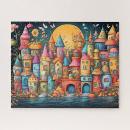 Puzzle pequeño pueblo de fantasía de cuento de hadas
