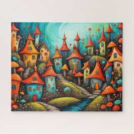 Puzzle pequeño pueblo de fantasía de cuento de hadas
