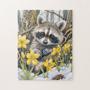 Puzzle Pequeño Raccoon entre los robles de primavera