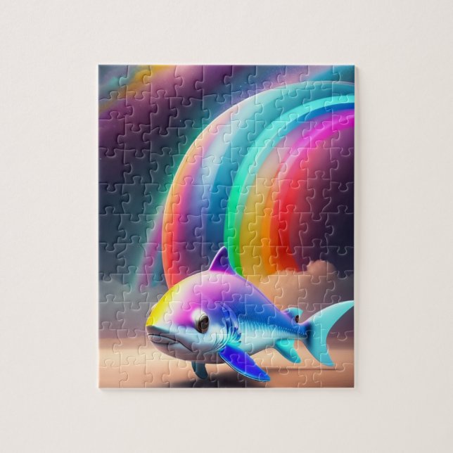 Puzzle Pequeño tiburón lindo con arcoiris (Vertical)