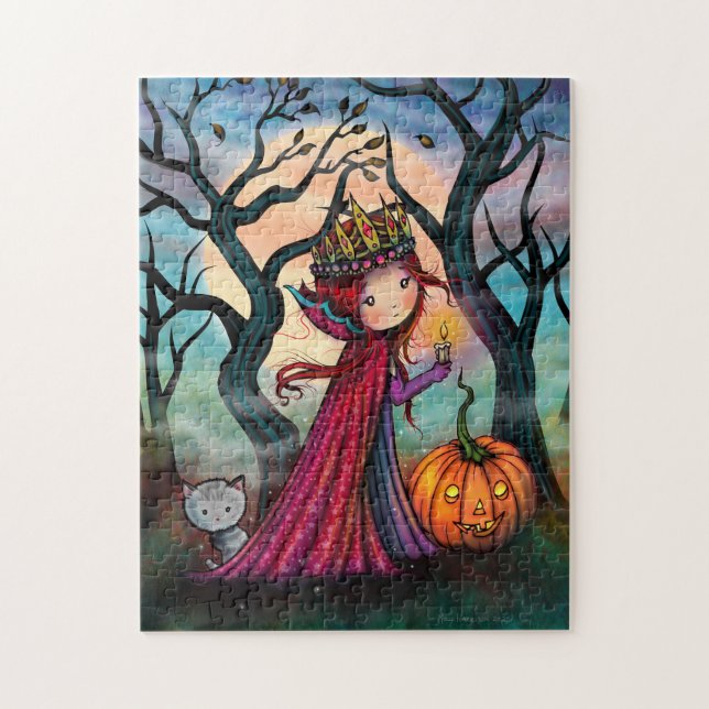 Puzzle Pequeño vampiro con arte de Halloween de gato (Vertical)