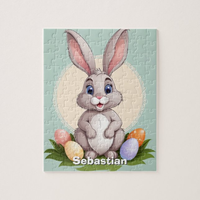 Puzzle Pequeños niños personalizados de conejo de Pascua (Vertical)