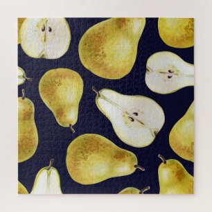 Puzzle pera madura, fondo negro, arte de jardín