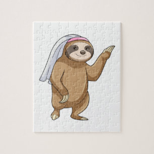 Puzzle Perezoso como novia con velo